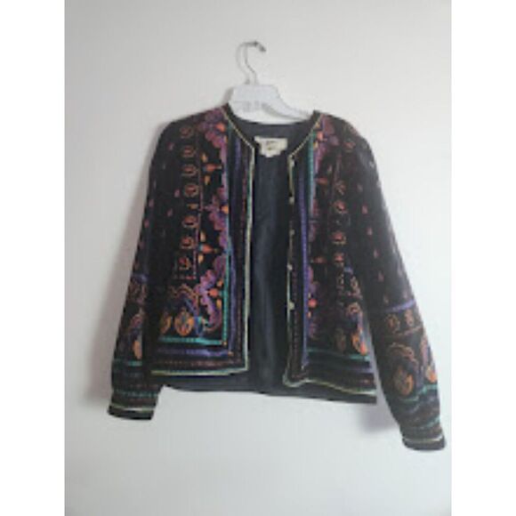 Saxton Hall Women Black w/Multicolor Pattern Gold Button Velvet Jacket size 8 - Picture 4 of 11